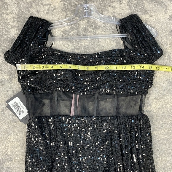 NWT Mac Duggal 11665 Off Shoulder Sequin Evening Dress Gown Sheer Corset Waist 4 - Picture 10 of 14